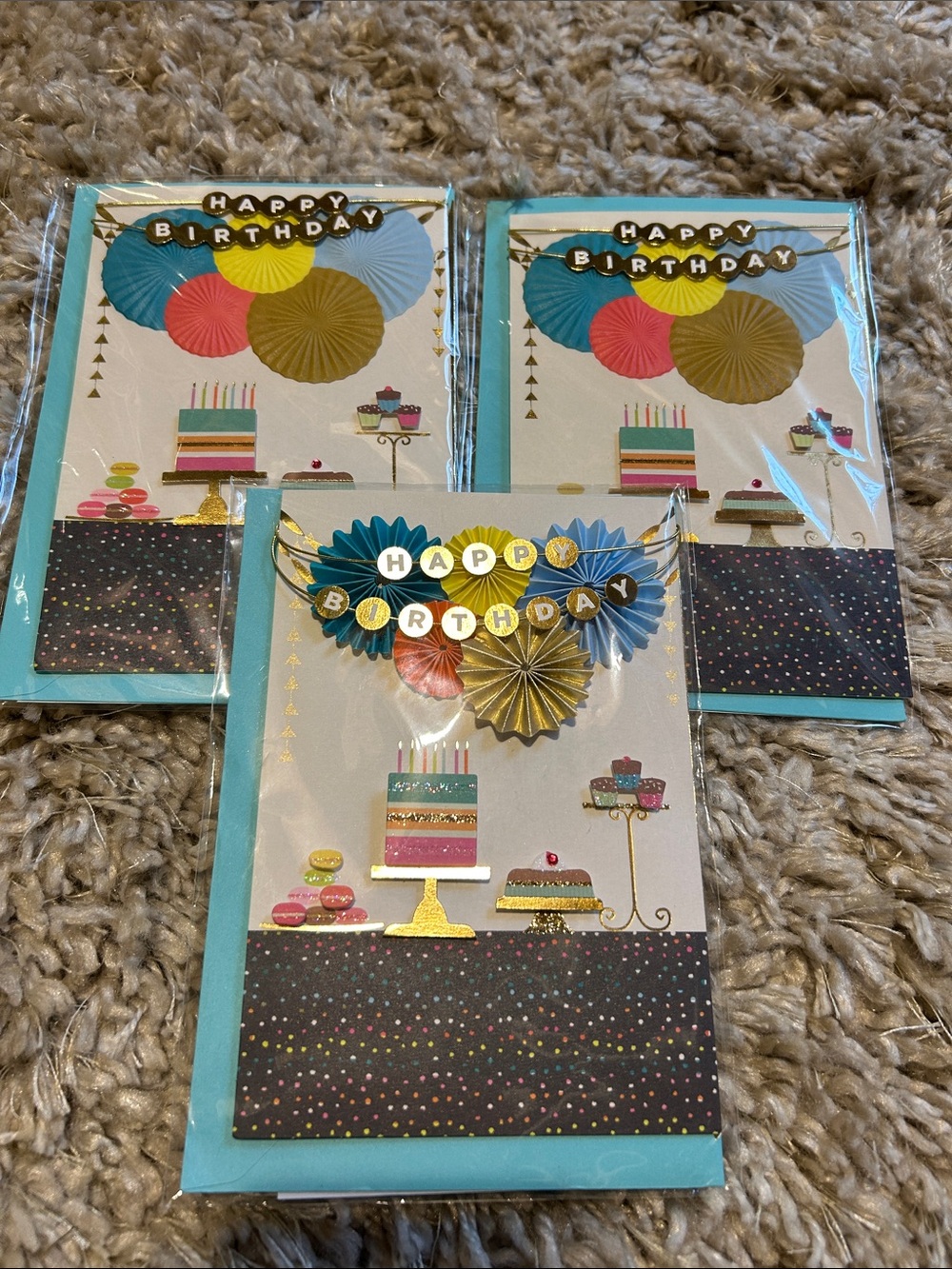 3 pack Happy Birthday Greeting Cards